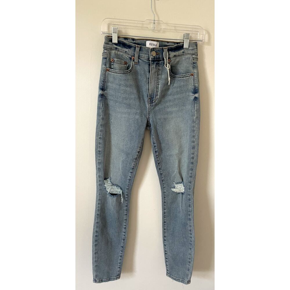 Pistola High Rise Distressed Skinny Denim Jeans Light Blue Wash Size 26 NEW